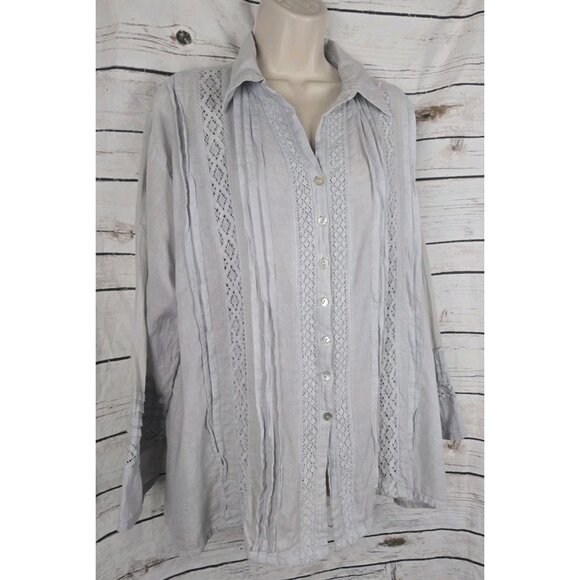 Sundance JP & Mattie Top L Gray Lace Pleated 100% Cotton Sheer Gauze - Picture 2 of 7